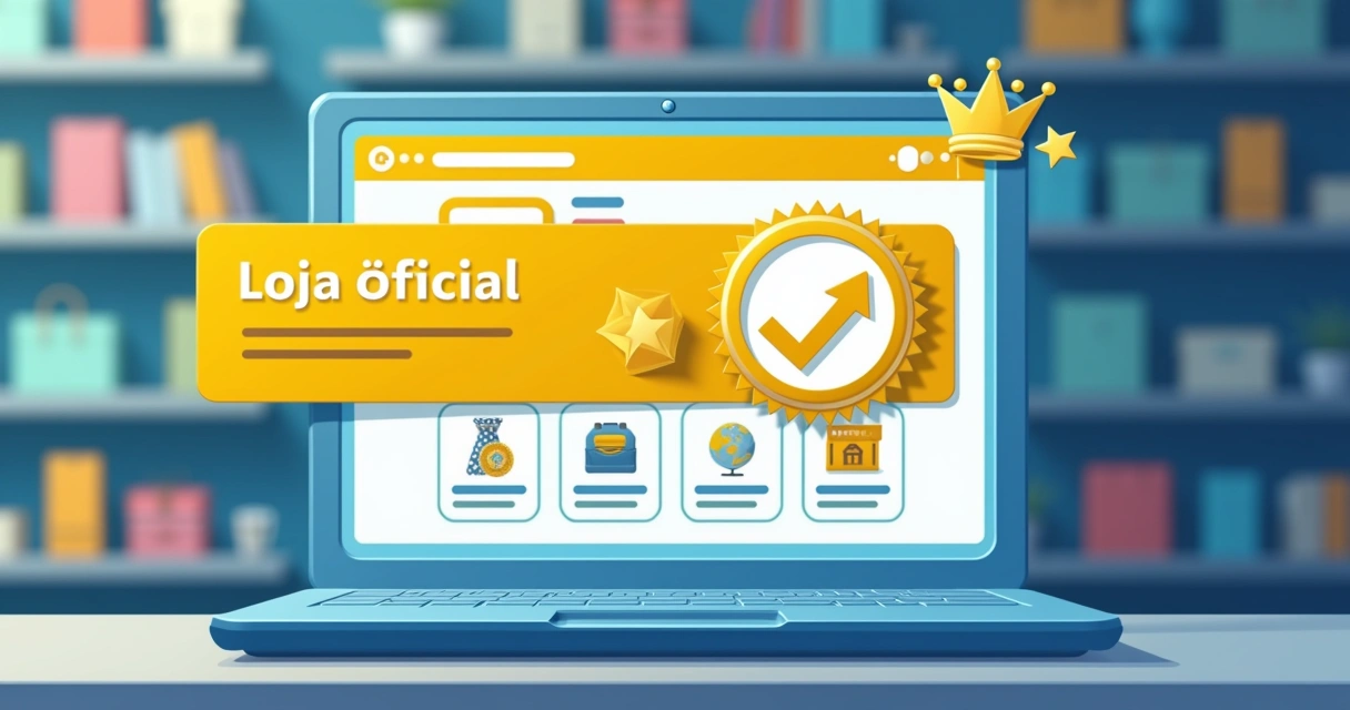 Banner de loja oficial no Mercado Livre com selo de confiança e ícones de coroas e estrelas