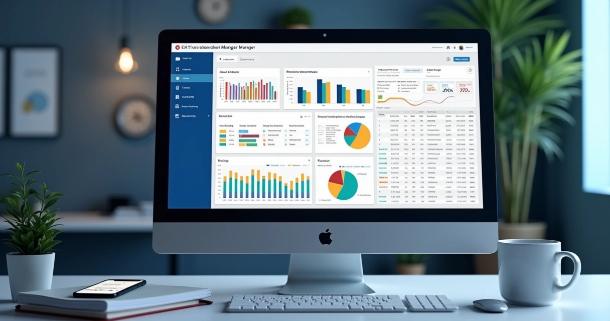 Painel detalhado de gerenciador de anúncios mostrando gráficos, métricas e análise de performance