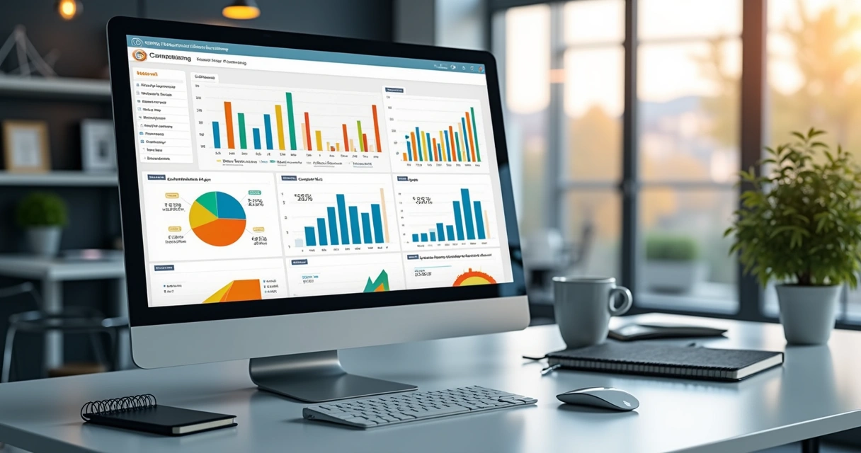 Dashboard com gráficos e métricas de vendas em tela de computador