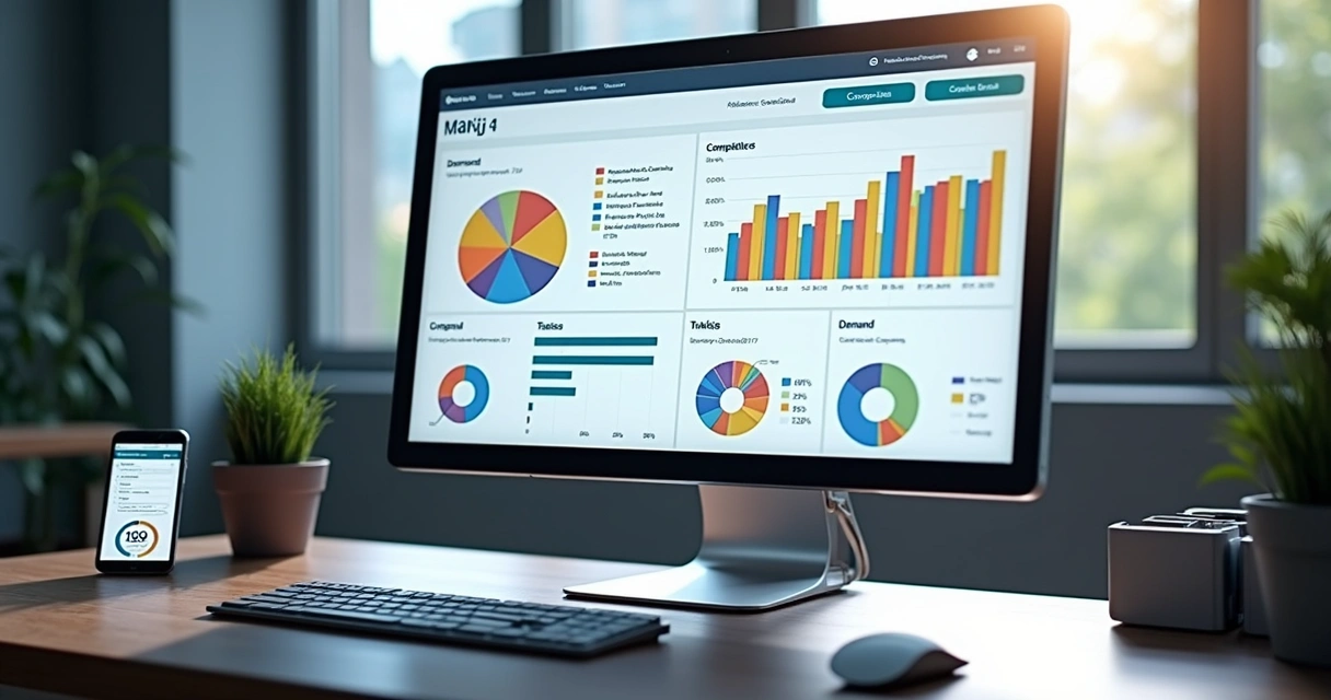 Dashboard com gráficos detalhados de demanda e vendas no Mercado Livre em tela de computador
