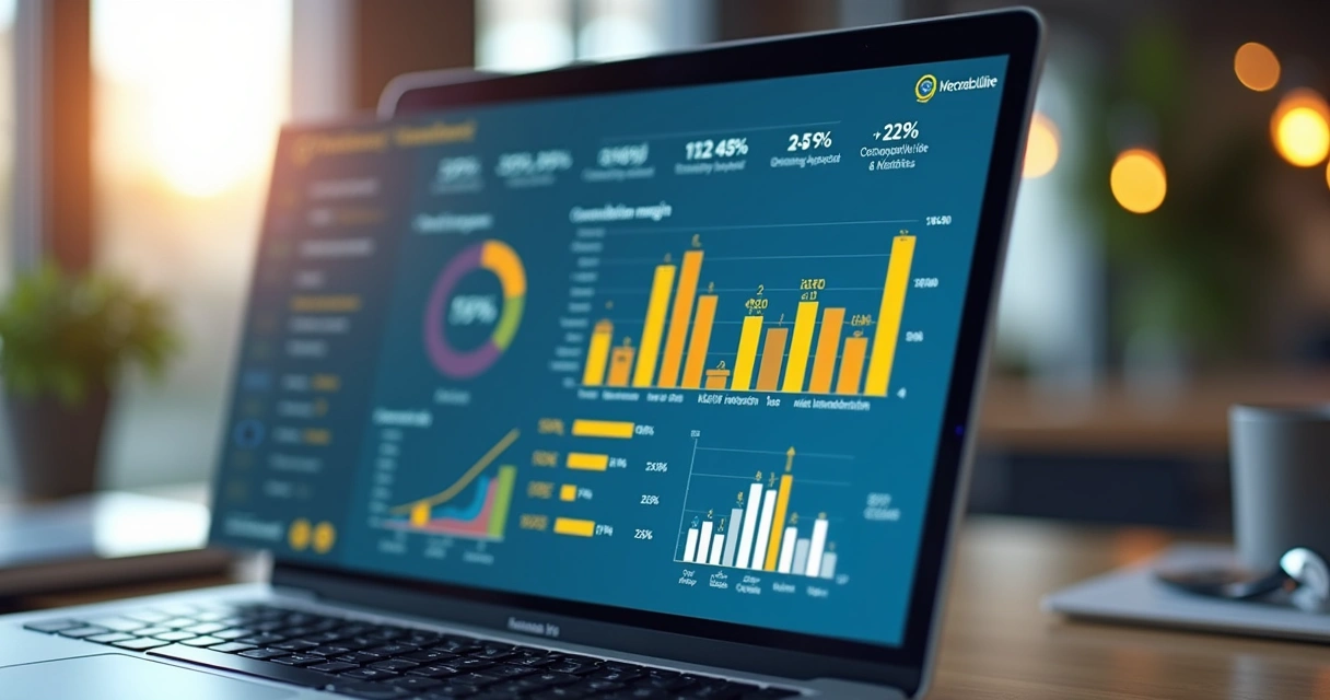 Tela de dashboard com gráficos e indicadores financeiros de rentabilidade para vendas no Mercado Livre