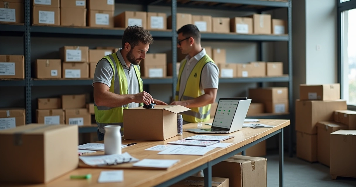 Seller de e-commerce sincronizando estoque físico com sistema automático na tela