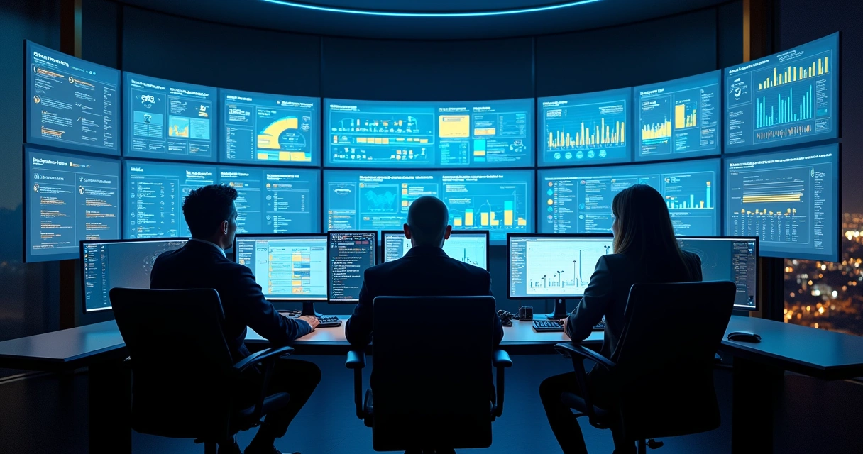 Painel comparando ferramentas de análise de Mercado Livre em monitores grandes