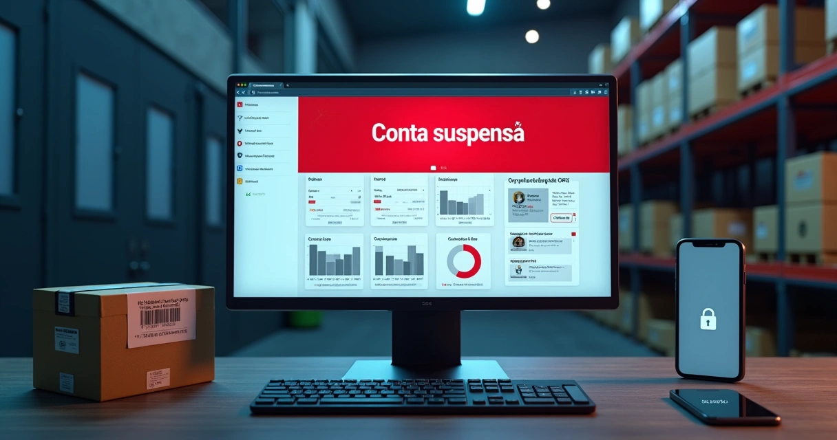 Tela de vendedor com alerta de conta suspensa no marketplace