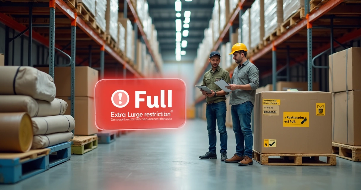 Sellers analisando restrições de produtos extragrandes no Mercado Livre Full em depósito logístico