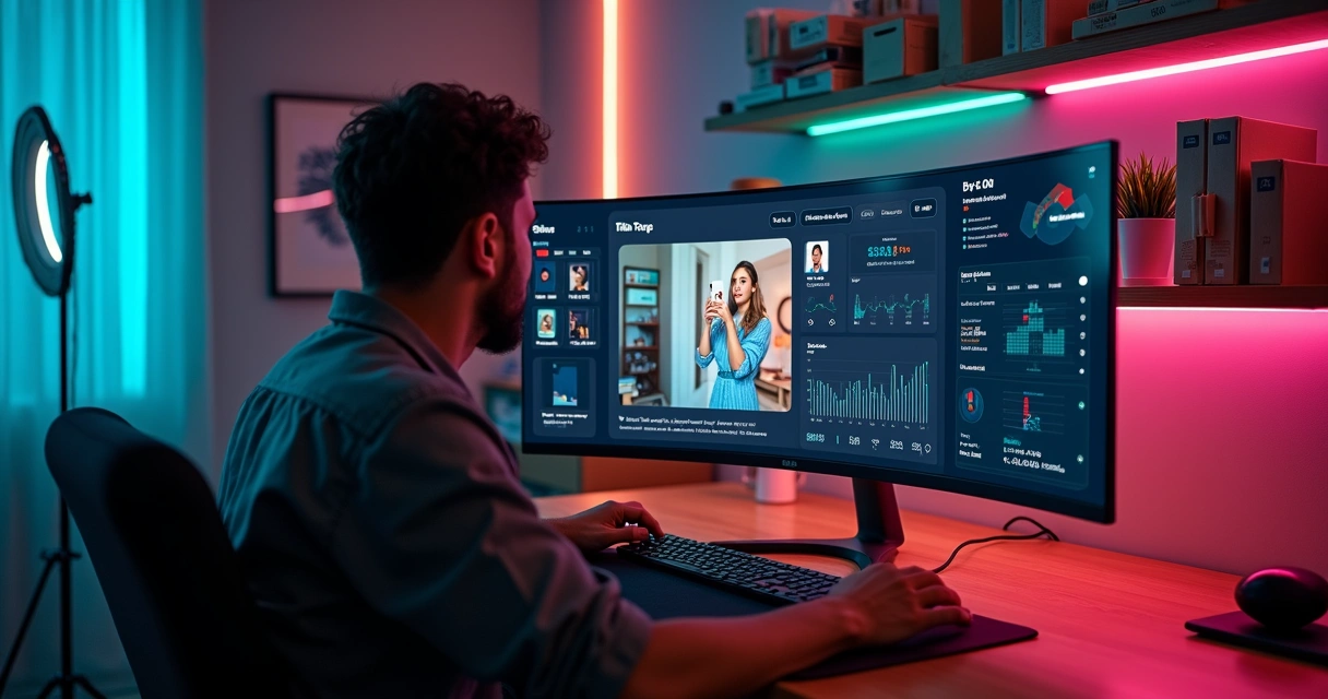 Seller de marketplace olhando painel da TikTok Shop com criadores em lives de venda