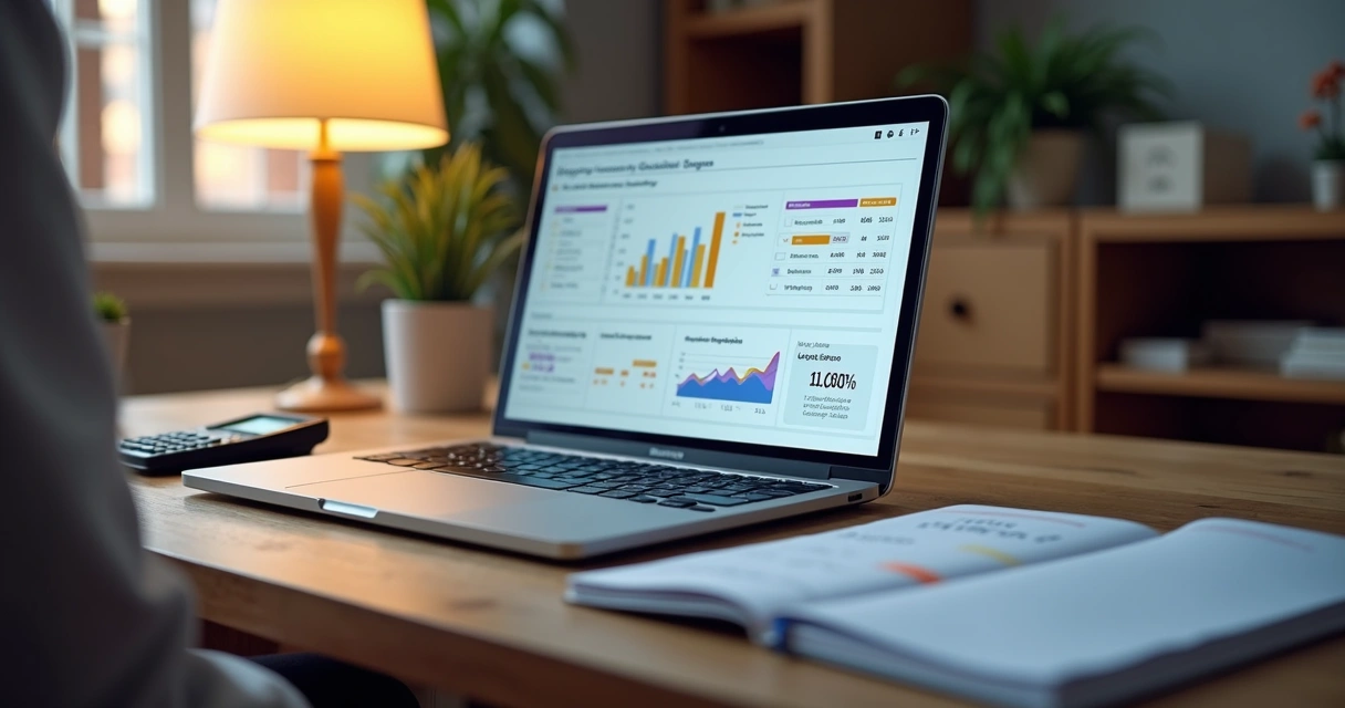 Seller analisando DRE de marketplace com planilha e gráficos de lucro