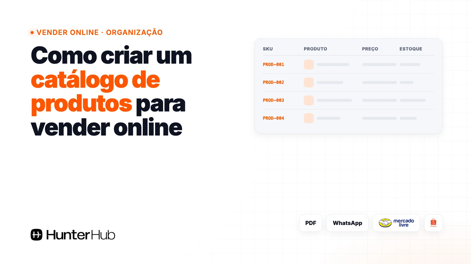 Como criar um catálogo de produtos para vender online: planilha com SKU, preço e estoque alimentando PDF, WhatsApp, Mercado Livre e Shopee