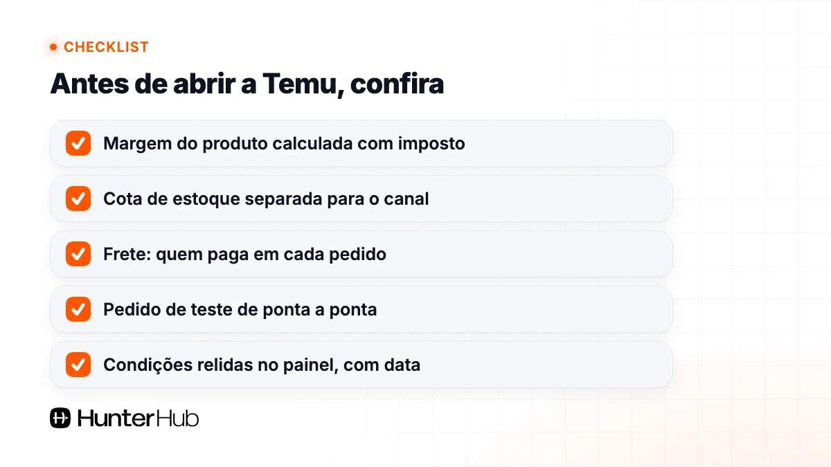 Checklist antes de abrir a Temu como novo canal de venda