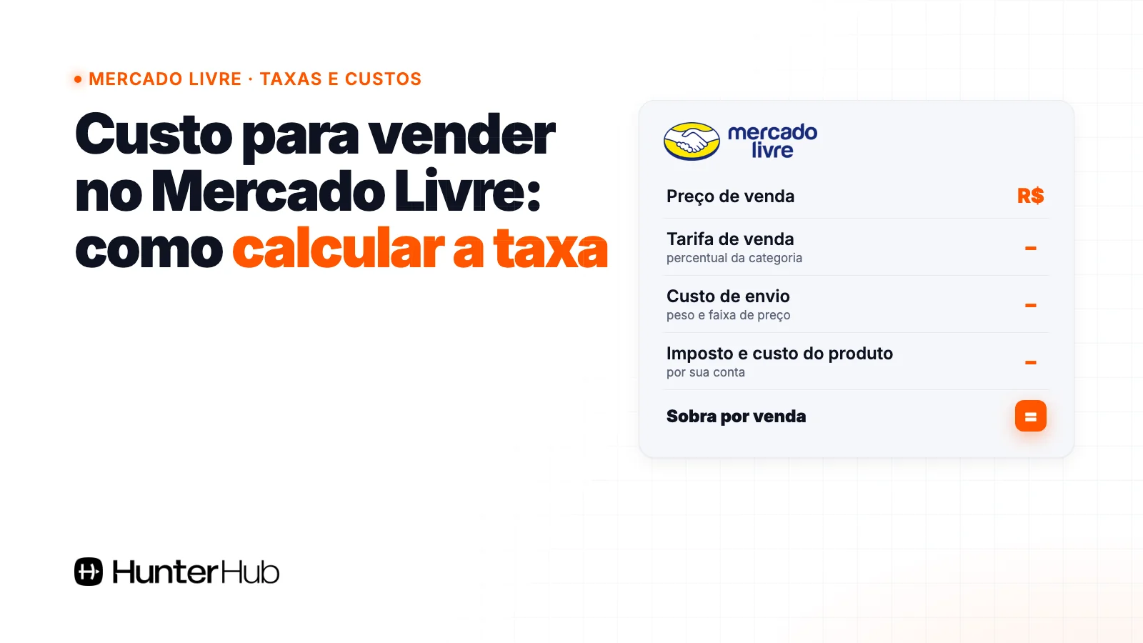 Custo para vender no Mercado Livre: como calcular a taxa a partir do preço, tarifa de venda, custo de envio, imposto e custo do produto