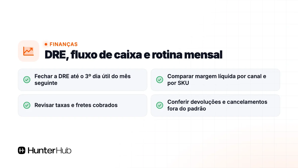 DRE, fluxo de caixa e rotina mensal