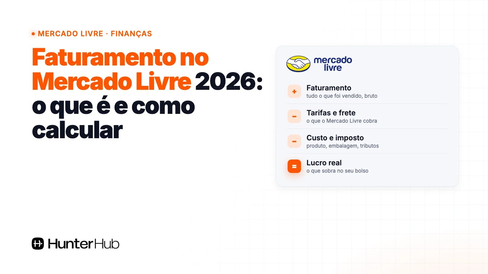Faturamento no Mercado Livre 2026: faturamento menos tarifas, frete, custo e imposto igual ao lucro real