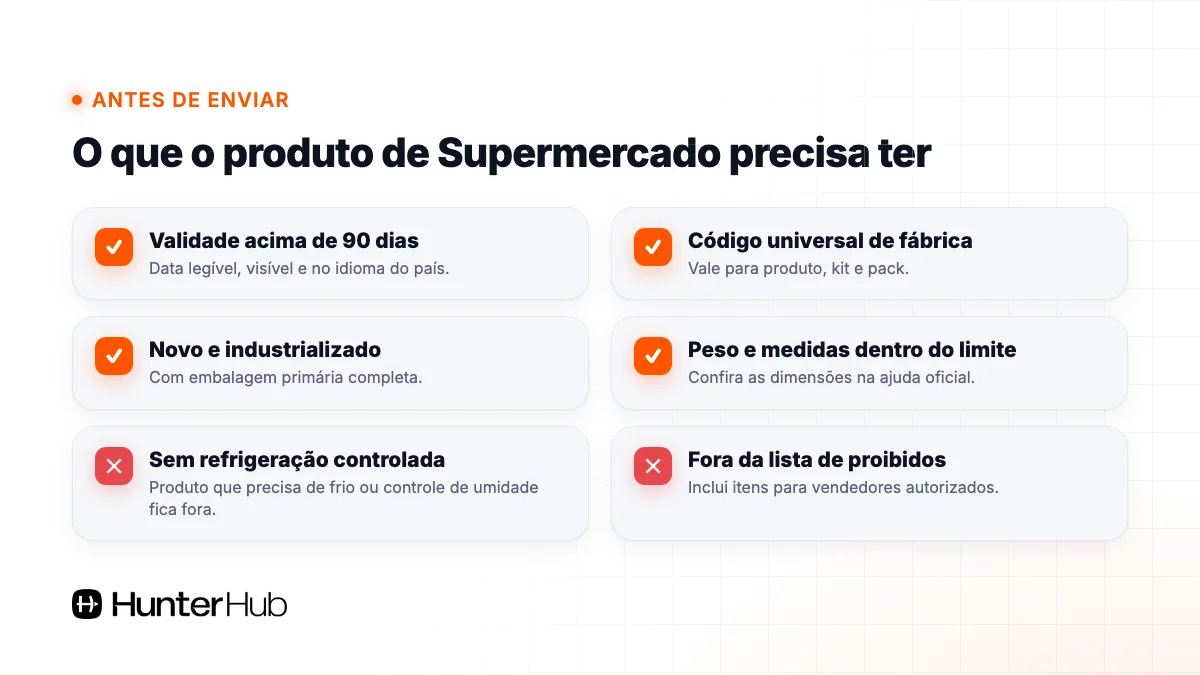 O que o produto de Supermercado precisa ter para ir ao Full do Mercado Livre: validade, código de fábrica e itens proibidos