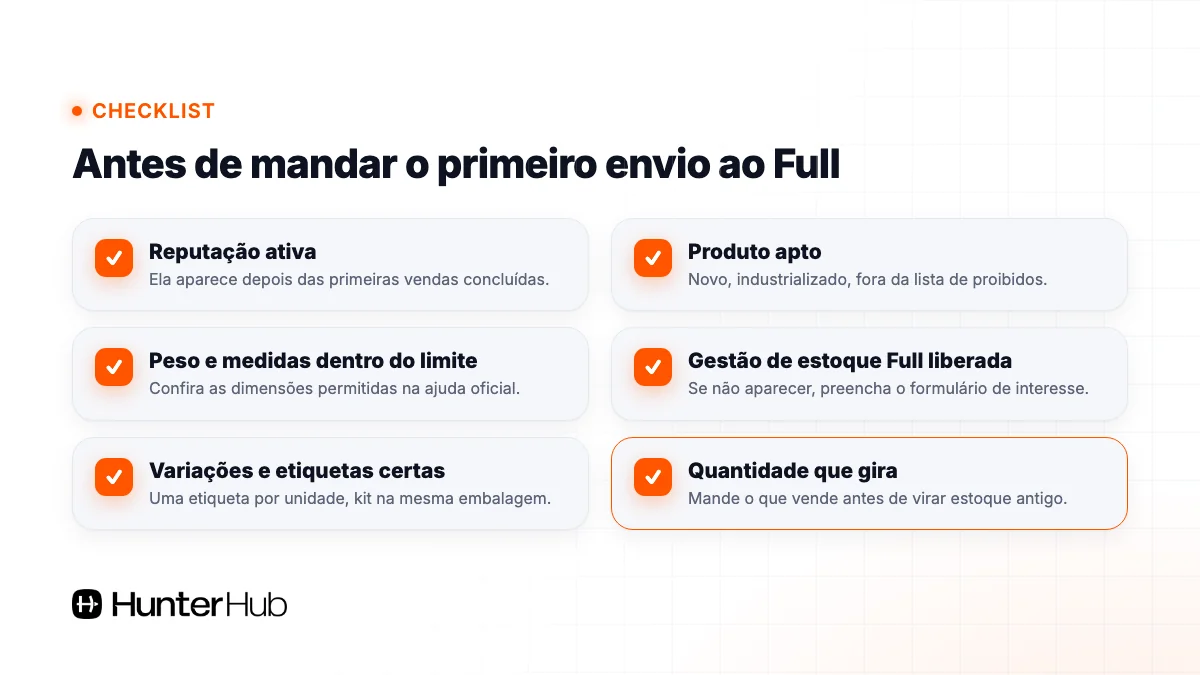 Checklist de requisitos antes do primeiro envio ao Full do Mercado Livre