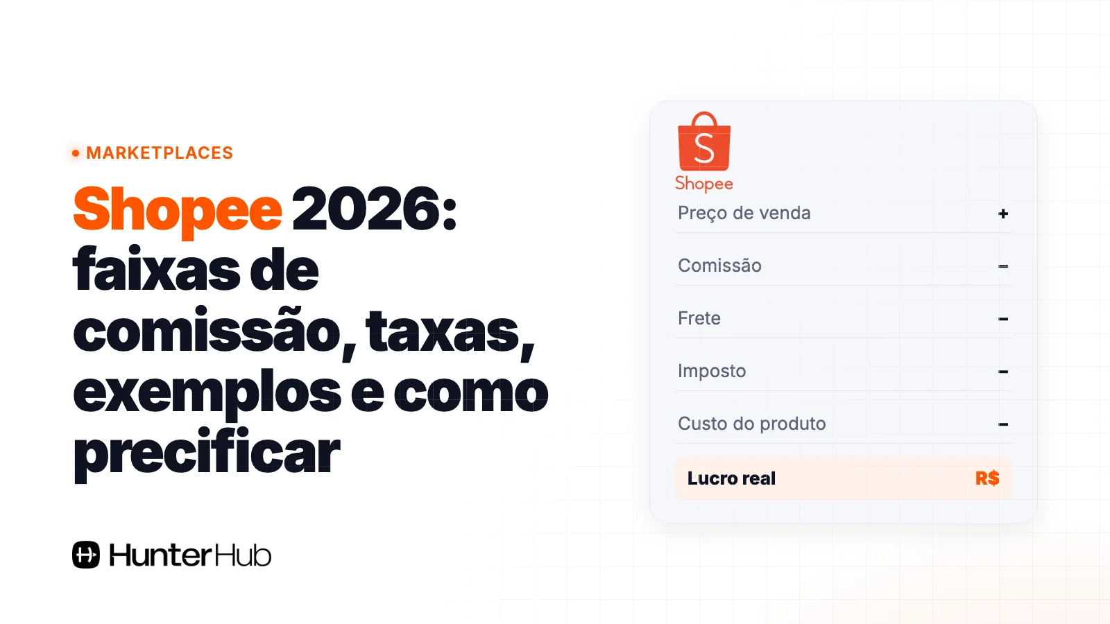 Shopee 2026: faixas de comissão, taxas, exemplos e como precificar
