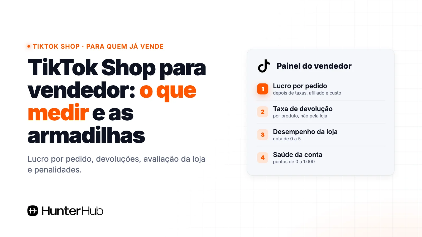 TikTok Shop vendedor: o que medir, lucro por pedido, taxa de devolução, desempenho da loja e saúde da conta